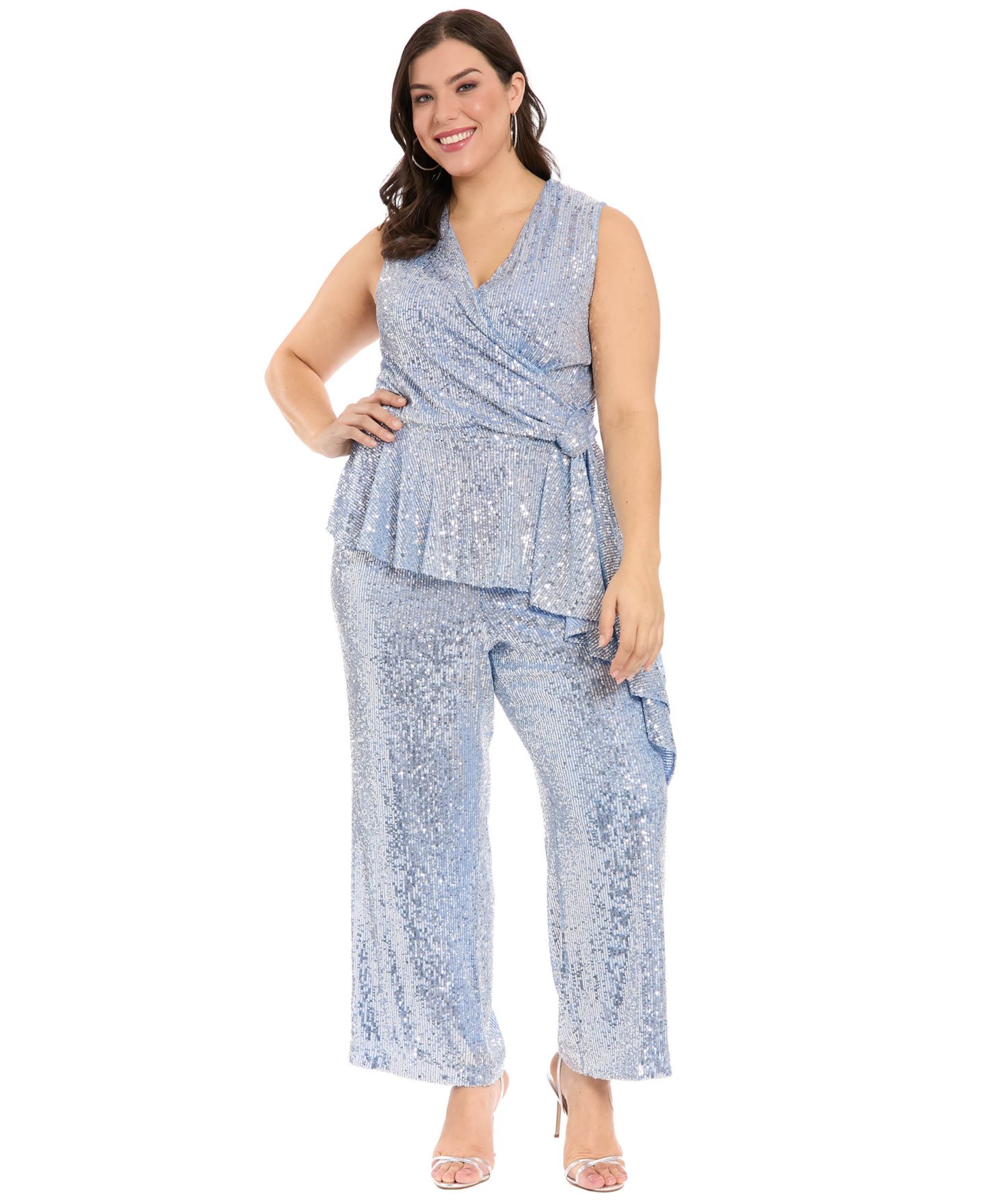 Женский топ Muse Plus Size Sleeveless V-Neck, цвет: Небесно-голубой серебряный — фото 3
