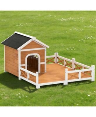Dog House Outdoor Wooden Dog Shelter in Orange