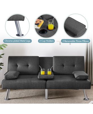 Fabric Upholstered Convertible Futon Sofa Bed for Small Space