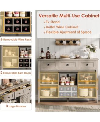 47.2" Farmhouse Buffet Cabinet with Sliding Barn Door, 3 Drawers, Wine Rack & Adjustable Shelf