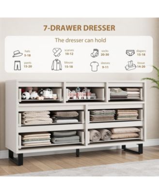 7-Drawer Dresser for Bedroom, 55" Wide Freestanding Wooden Storage Chest for Living Room & Entryway
