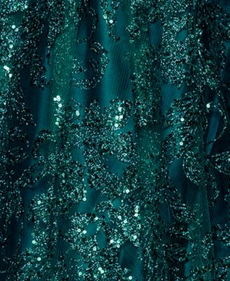 Juniors' Long Glitter V-Neck Lace-Up Back Ball Gown