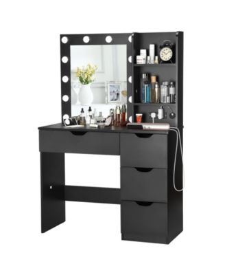 Makeup Vanity with Lights and Power Outlet, 36" Makeup Table with Lighted Mirror, Black
