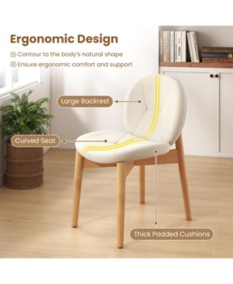 2PCS Wooden Dining Chairs Soft Boucle Upholstered Kitchen Chairs w/ Curved Seat