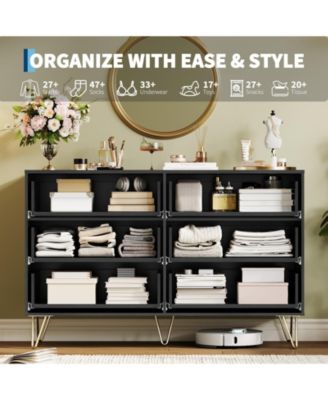 Fluted 6-Drawer Dresser for Bedroom, 47" Wide Modern Wooden Chest of Drawers, Black
