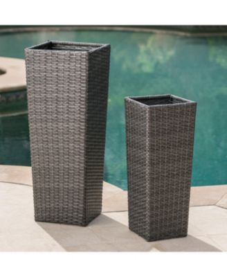 Wicker & Iron Patio Planter Set - Elegant Herb & Flower Pots