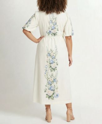 Plus Size Placement Print Button-Front Shirt Dress