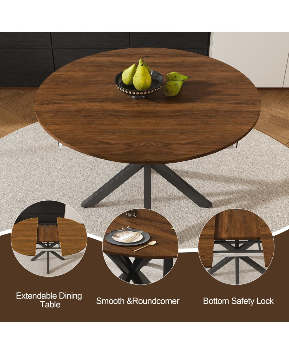 Streamdale Furniture Streamdale Extendable Round Dining Table, 6-Person, Wood Veneer, 42-58 Inches
