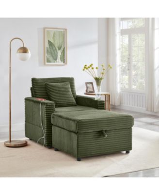 Fluffy Corduroy Lazy Sofa w/ Ottoman, Table & Storage