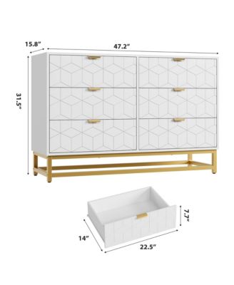 6 Drawer Dresser with Wide Storage, Modern Wood Chest Organizer with Metal Legs for Bedroom or Living Room