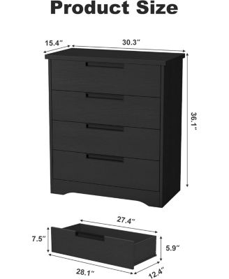 4-Drawer Dresser for Bedroom, Wooden Chest of Drawers with Embedded Handles, Black