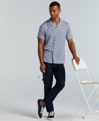 Men's Dobby Short-Sleeve Print Camp Collar Shirt