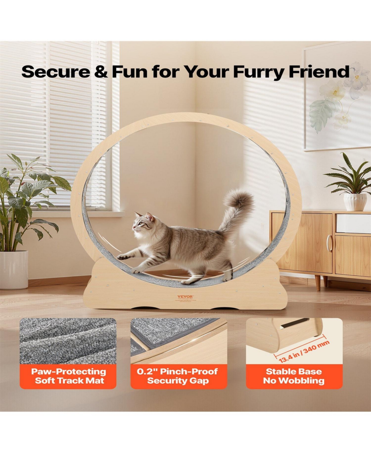 Aostirmotor 48 in Wooden Cat Running Wheel with Carpeted Runway in Natural Wood