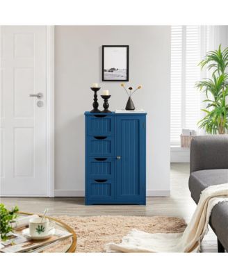 Wooden Bathroom Cabinet 32.5-Inch Height with 4 Drawers and Cupboard