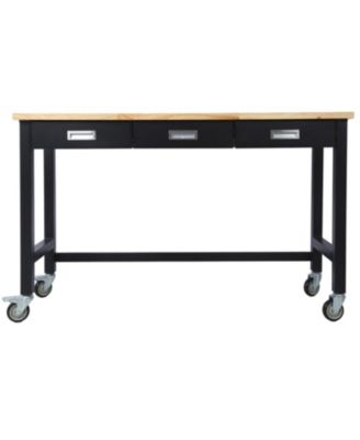 “60&iquest; Workbench with drawer, bamboo top & wheels for garage or office”