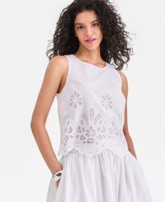 Women's Cotton Eyelet Lace Sleeveless Top
