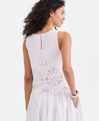 Women's Cotton Eyelet Lace Sleeveless Top