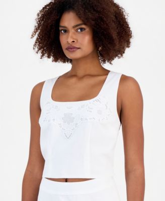 Women's Cropped Floral Lace Cotton Tank Top
