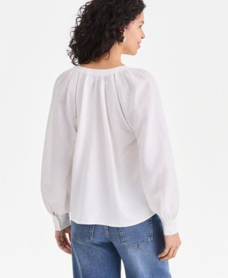 Women's Long Sleeve Linen-Blend Blouse