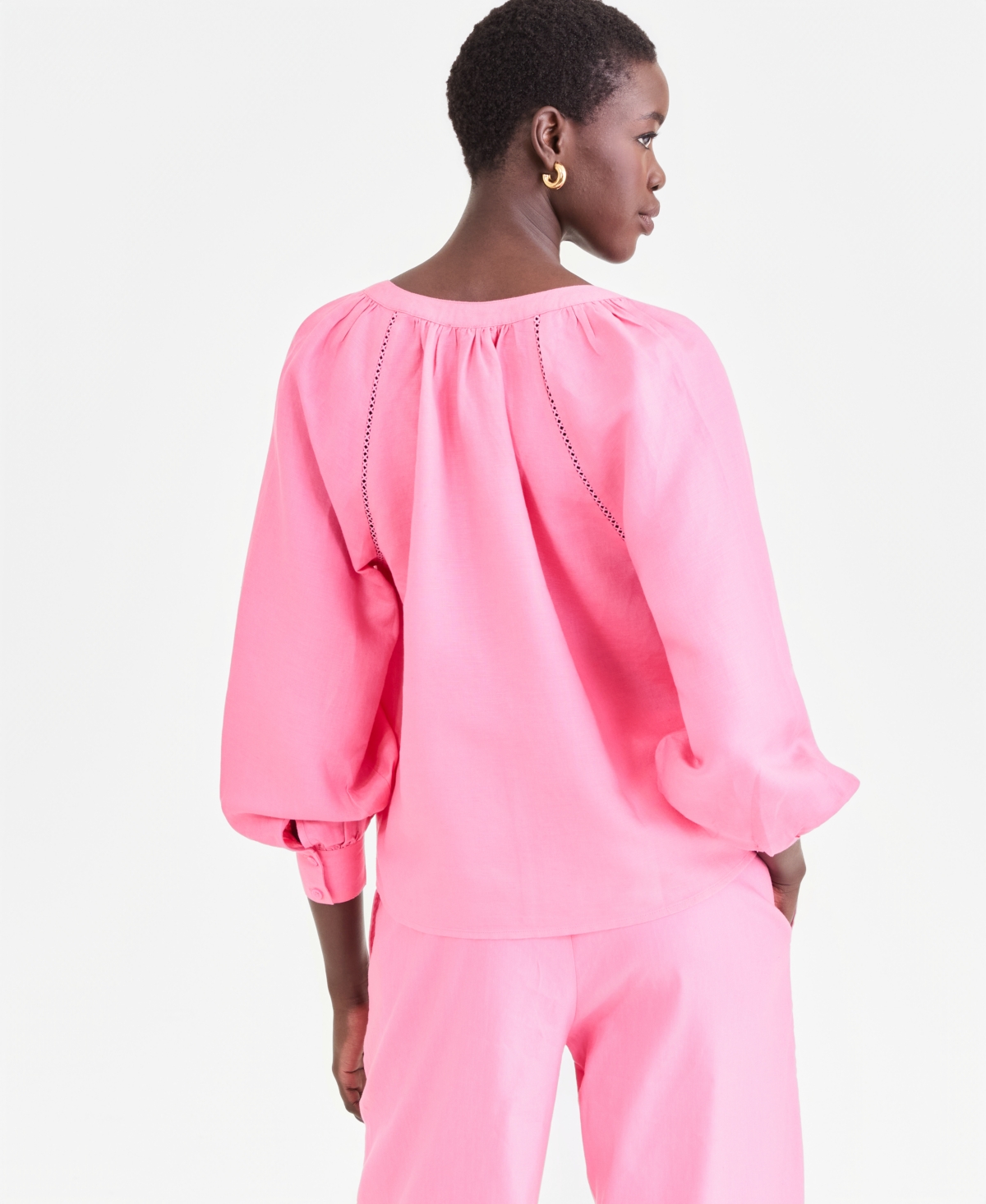 I.n.c. International Concepts Women's Long Sleeve Linen-Blend Blouse, Macy's Exclusive