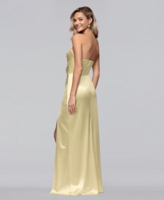 Juniors' Long Strapless Glam Satin Slim Gown