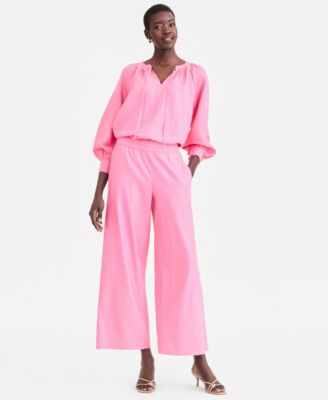 Women's Linen-Blend Wide-Leg Pull-On Pants