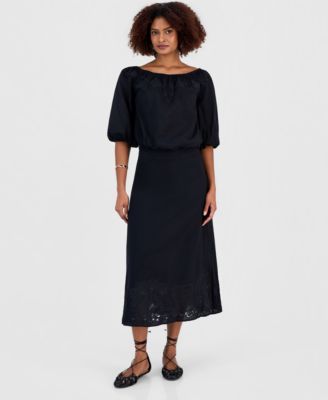 Women's Floral Lace-Trim Midi Skirt