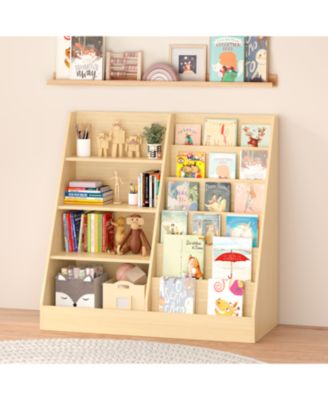  Kids Bookshelf & Toy Storage Organizer - 4 Tier Wooden Bookcase (Natural