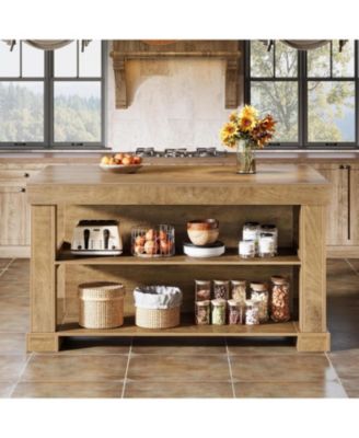 Bar Table, 55-Inch Counter Height Pub Table with Storage Shelves, High Top Kitchen Dining Table, Rectangle Wood Home Bar Unit