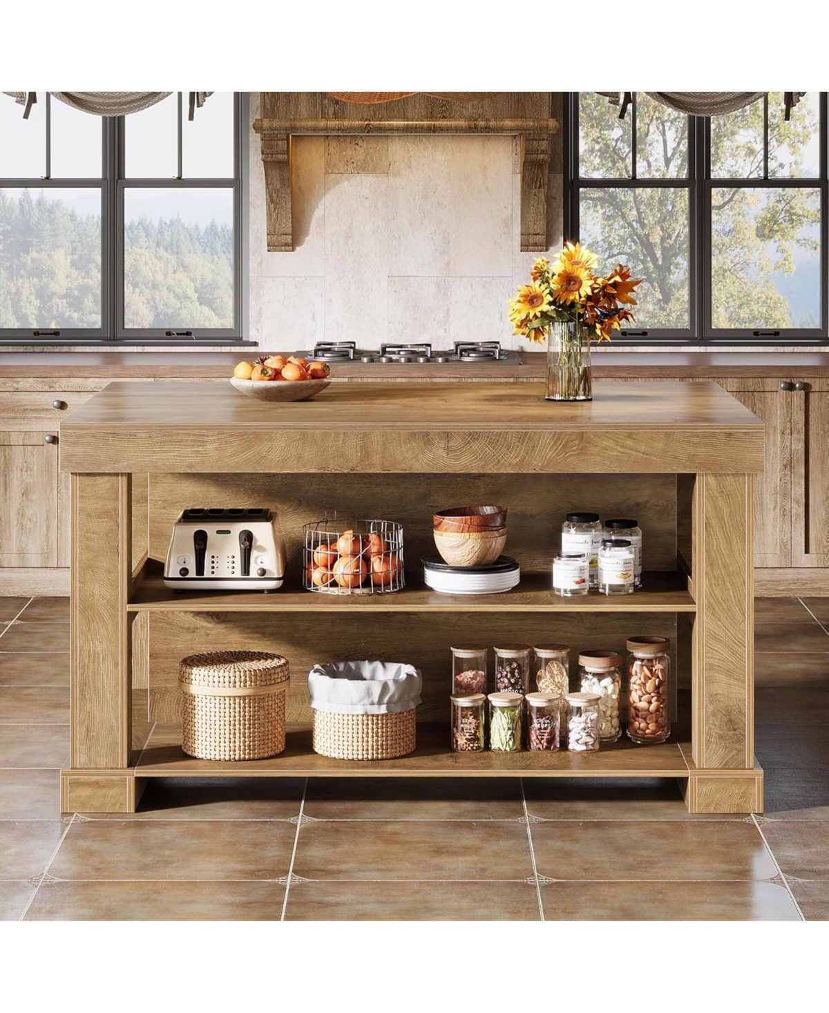 Tribesigns Bar Table, 55-Inch Counter Height Pub Table with Storage Shelves, High Top Kitchen Dining Table, Rectangle Wood Home Bar Unit