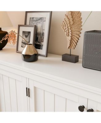 63" Buffet Sideboard Cabinet with 4 Striped Doors, Modern Coffee Bar Storage Cabinet, White