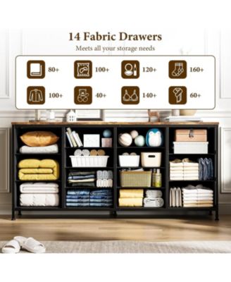 “14-Drawer Dresser & 63″ Wide TV Stand for Bedroom Storage, Brown Finish”