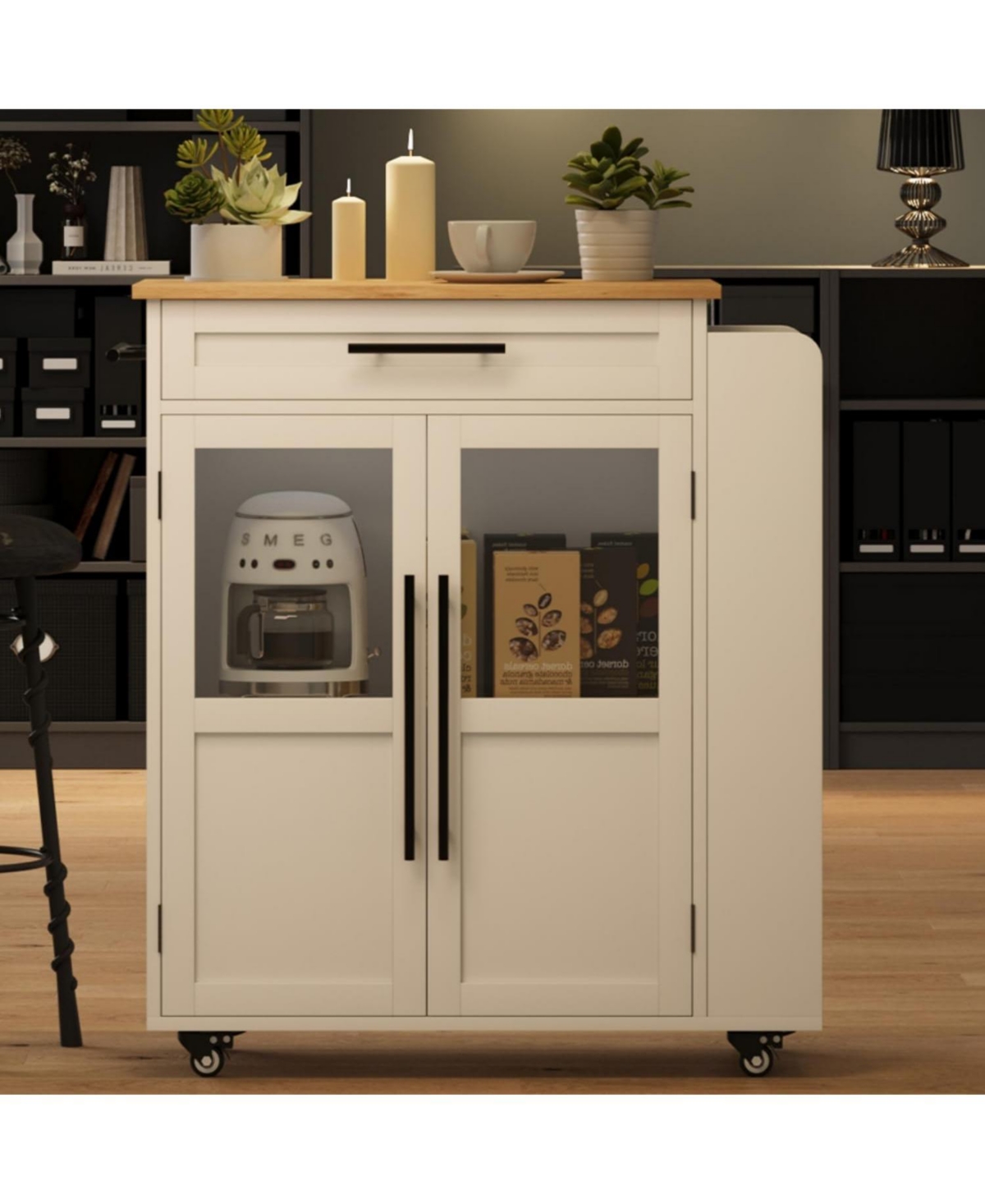 gaomon “42″ Kitchen Island Cart with Wood Top, Shelves & Locking Wheels”