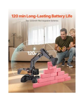 Remote Control Excavator Toy, 11 Channel, 1:14 Scale Remote Control Digger Toy, RC Excavator with Lights & Sound