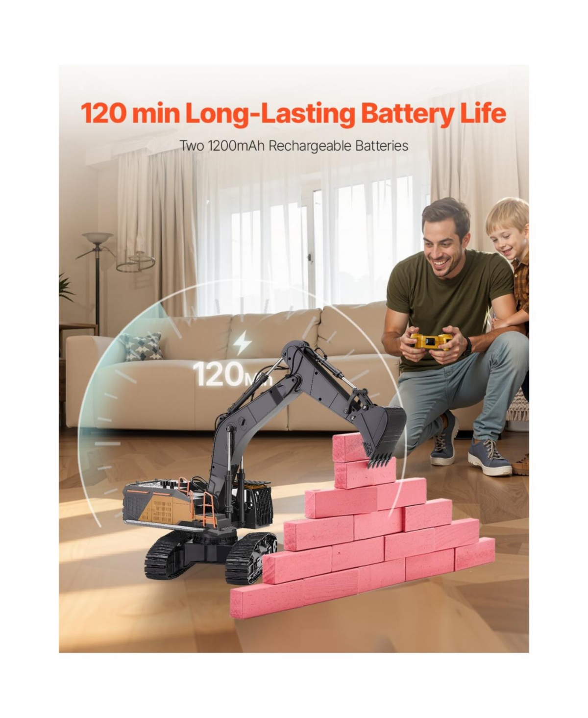 Slickblue Remote Control Excavator Toy, 11 Channel, 1:14 Scale Remote Control Digger Toy, Rc Excavator with Lights & Sound