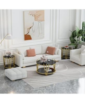  31.5" Modern Gold Coffee Table, Crown Legs, Black Tempered Glass