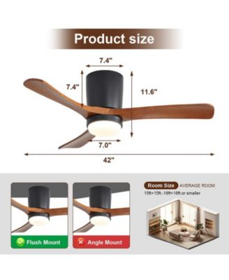 42-inch Minimalist Black 3-Blade Flush Mount Ceiling Fan with Light Remote Control and Timing Function