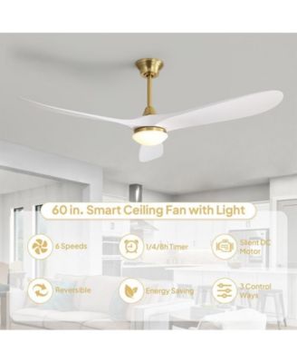 60-inch Modern Gold 3-blade Ceiling Fan Light With Remote Control Supports Mobile Phone Connection And Voice Function