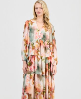 Women's Tiered Blouson-Sleeve Dress