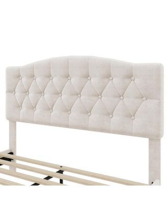 &acirc;€œQueen Upholstered Platform Bed with Curved Tufted Headboard, Beige&acirc;€