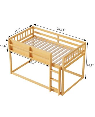 Low Twin Over Twin Bunk Bed with Ladder, Solid Wood for Kids & Juniors