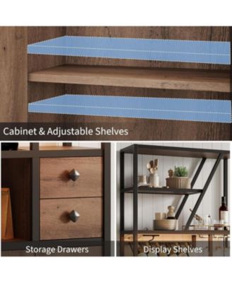 Tall Bar Cabinet with LED Lights, Storage & Power Outlets