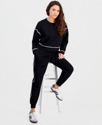 Petite Whipstitch Scuba Crewneck Top