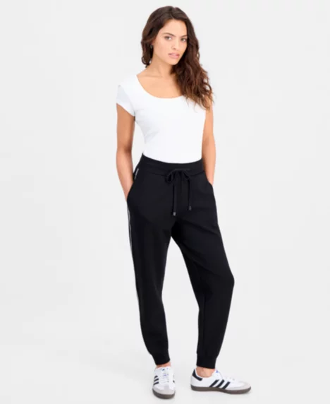 Petite Scuba Whipstitch Jogger Pants - Black