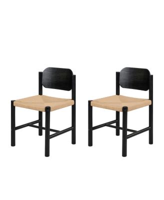 Streamdale Wooden Dining Chairs with Beige Paper Rope Seat, Set of 2