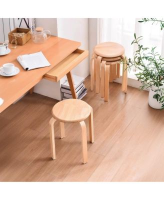 Streamdale Stackable Bentwood Stool Set of 4, 18" Round Stacking Backless Nesting Stools, Natural