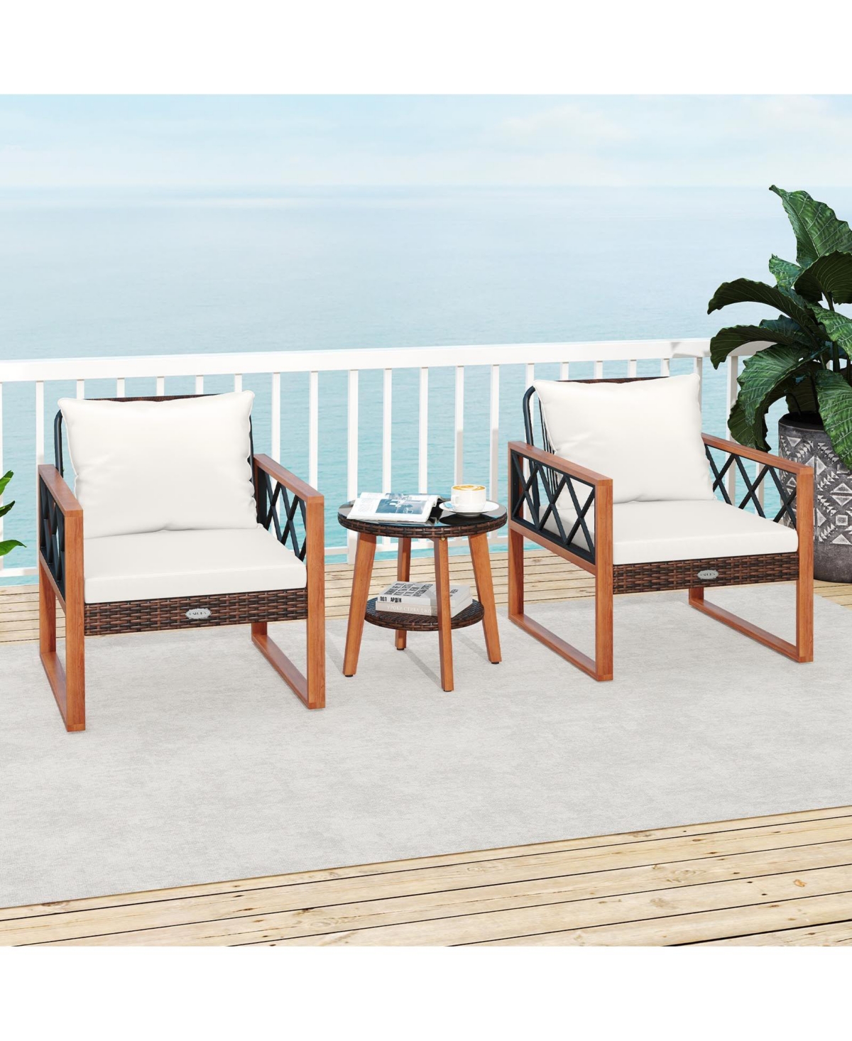 Slickblue 3 Piece Patio Seating Set with Soft Cushions and Glass Top Table