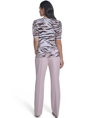 Petite Puff-Sleeve Mixed Media Top