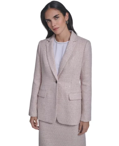 Petite One-Button Tweed Blazer - Rust Copper