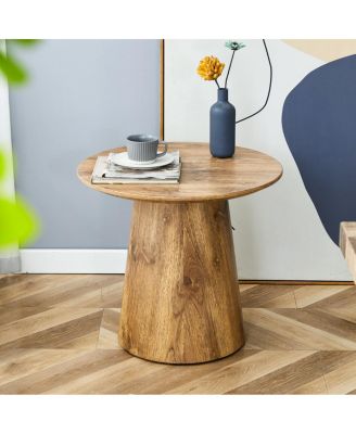 Wood Grain MDF Round Coffee Table - 19.6" D, 18.8" H